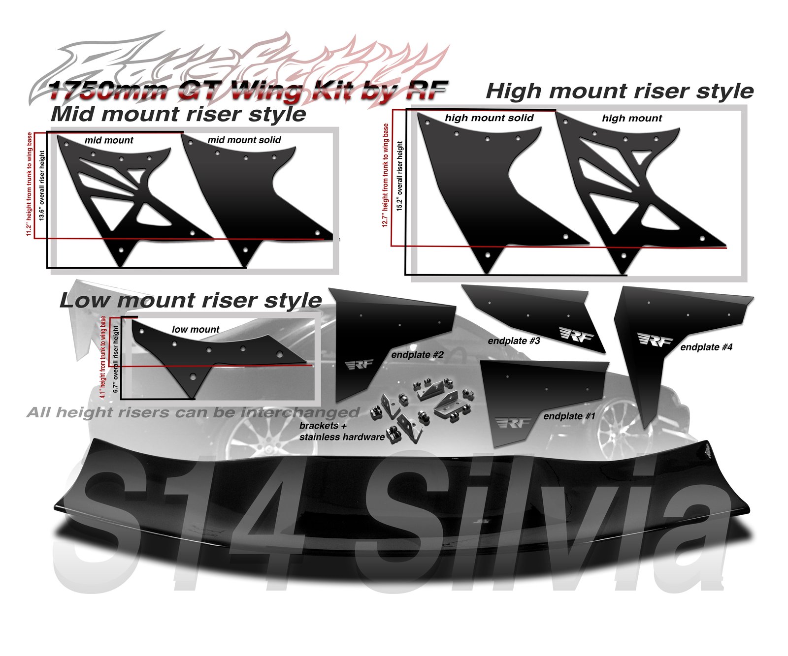 Nissan S14 Silvia/240sx 1750mm FRP GT Wing kit | Raysfactory